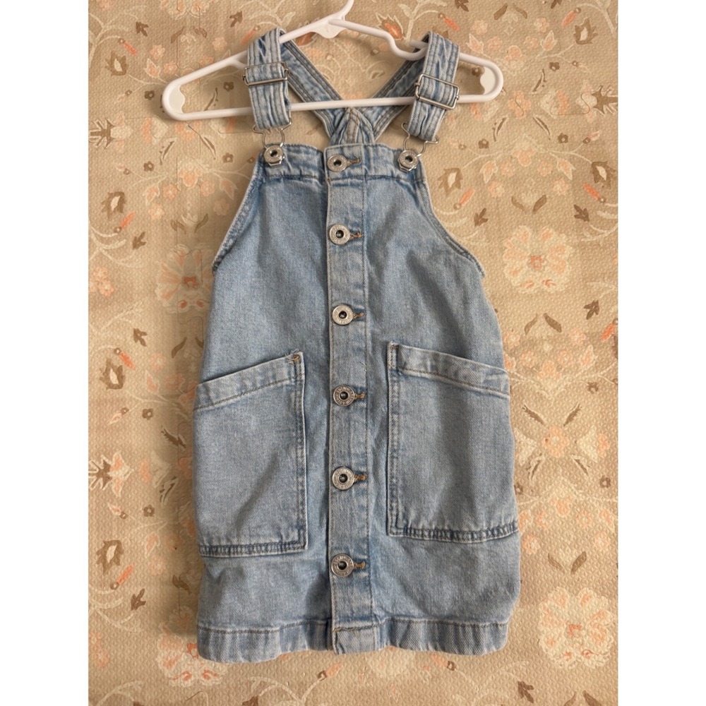 HM Kids &Denim Blue Light Wash Button Front Overall Pinafore Dress Size 3T‎